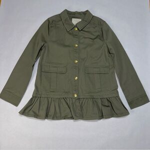 Kate Spade New York Ruffle Hem Twill Field Jacket  Size 12Y Green